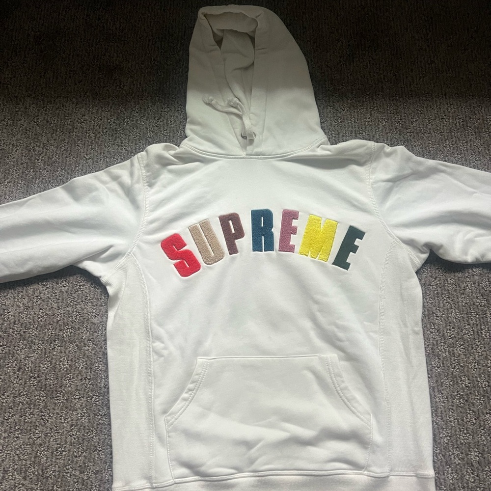Supreme White Hoodie with Colorful Lettering